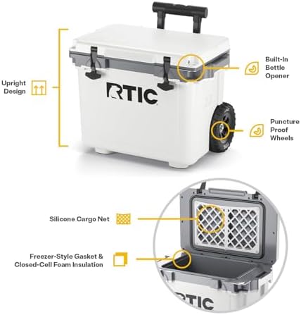 RTIC 22 QT Ultra-Light Wheeled Cooler with Handle, Hard Insulated Portable Ice Chest Box for Beach, Drink, Beverage, Camping, Picnic, Fishing, Boat, Barbecue