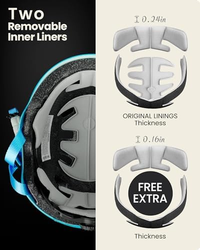 OutdoorMaster Skateboard Cycling Helmet - Two Removable Liners Ventilation Multi-Sport Scooter Roller Skate Inline Skating Rollerblading for Kids, Youth & Adults