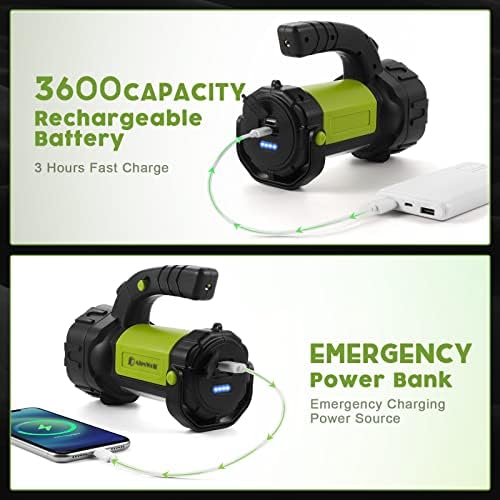 Camping Lantern Rechargeable, AlpsWolf LED Flashlight Spotlight Lantern with 800LM, 3600 Capacity Battery Powered, Portable Bright Camping Light for Emergency, Outdoor Hiking, Power Outages
