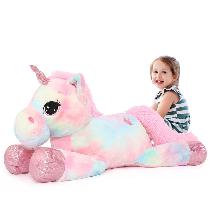 Tezituor 43in Giant Unicorn Stuffed Animal, Rainbow Pink Stuffed Unicorn Toys for Girls and Women, Big Unicorn Plush Gifts for Valentines Day, Christmas, Birthday, Party and Decorations