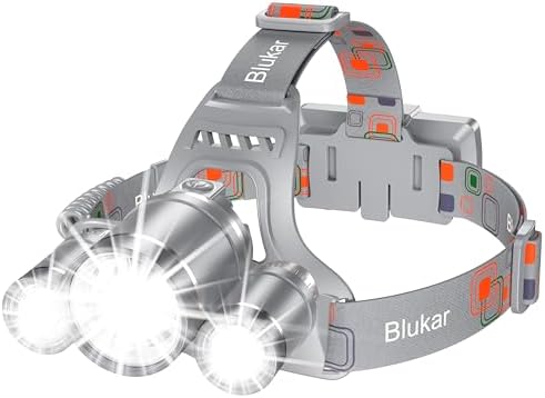 Headlamp Flashlight, Super Bright LED Rechargeable Headlight - 3 Lights 5 Modes,Zoomable, Spotlight&Floodlight Combination,IPX6 Waterproof, 20+Hrs Runtime for Running,Camping etc-Gray
