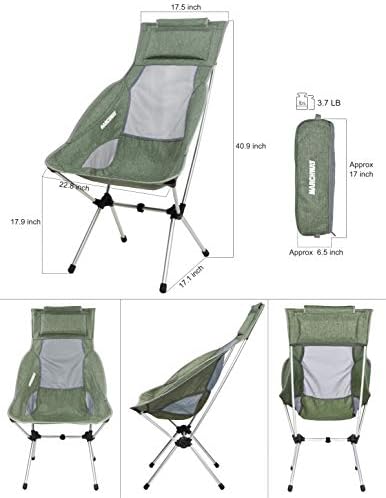 MARCHWAY Lightweight Folding High Back Camping Chair with Headrest, Portable Compact for Outdoor Camp, Travel, Picnic, Festival, Hiking, Backpacking (Highback Green)