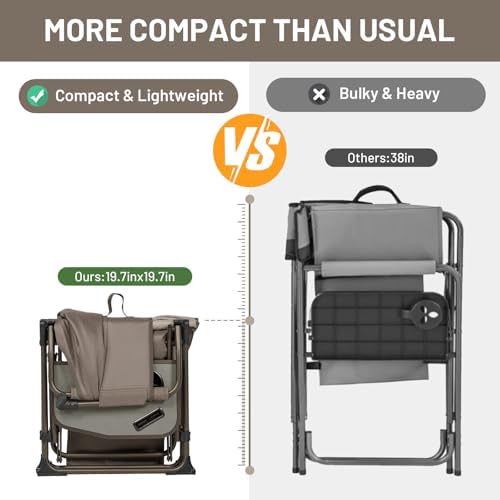 TIMBER RIDGE Heavy Duty Camping Chair with Compact Size, Portable Directors Chair with Side Table and Pocket for Camping, Lawn, Sports and Fishing, Supports Up to 400lbs, Tan