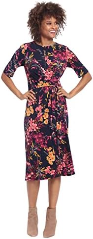 London Times Women's Side Waist Tie Fit and Flare Dress