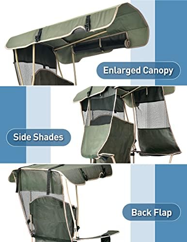 Beach Chair with Canopy Shade, Folding Camping Chair with Canopy with Cup Holder, Side Pocket for Camp, Beach, Tailgates, Fishing - Support 330 LBS