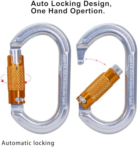 SOB Auto Locking Climbing Carabiner Clips,Heavy Duty Asymmetrical Carabiner Connector Used for Rappelling Gear Rescue Outdoor Projects Dog Leash