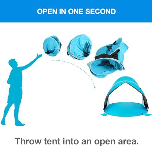 WolfWise UPF 50+ Easy Pop Up 3-4 Person Beach Tent Sport Umbrella Instant Sun Shelter Tent Sun Shade Canopy, Dark Shelter-Blue