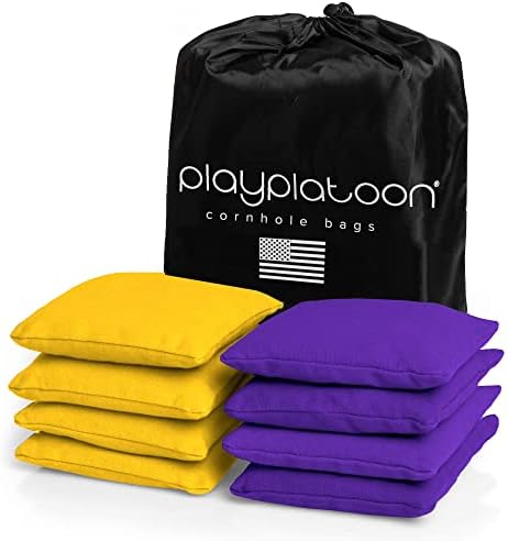 Play Platoon Cornhole Bags Weather Resistant- Set of 8 Regulation Bean Bags for Tossing- Official Professional Size & Weight Corn Hole Bags Two Color All Weather Cornhole Beans Bag Set with Tote Bag