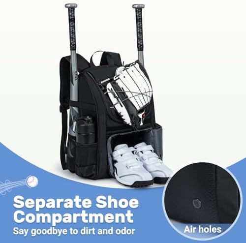 Youth Baseball Bag, Softball Bag for Girls & Boys, Kids Tball Backpack with Shoes Compartment