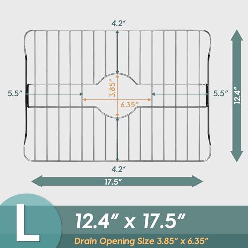SunnyPoint 304 Stainless Steel Sink Protector Rack – Rust-Resistant Grid for Kitchen Sink Bottom, Scratch Prevention, Drainage Support, (Large) (17.5"x12.4")