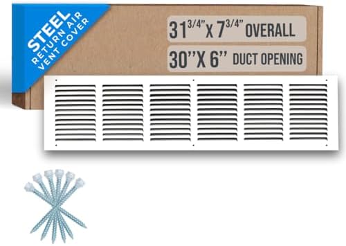 Fits 30x6 Duct Opening | Steel Return Air Grille by Handua | Vent Cover Grill for Sidewall and Ceiling | White | HVAC Cold Air Intake Grille | Outer Dimensions: 31.75"W X 7.75"H