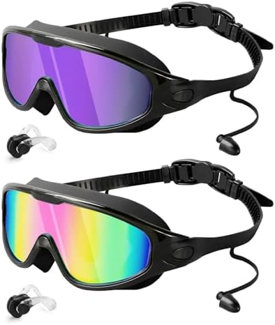 Rantizon Swim Goggles 2 Pack, Wide View Anti Fog&UV Swimming Goggles for Audlt, No Leaking Pool Accessories for Men Women Kid