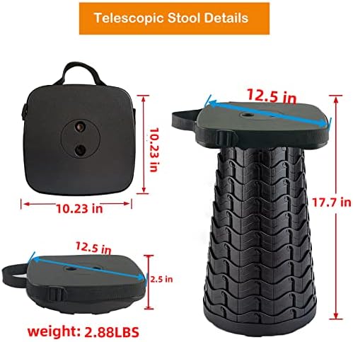 Collapsible Camping Stool with Seat Cushion & Nylon Bag, Square Portable Telescopic Stool, Lightweight Sturdy Foldable Stool for Camp Fishing Picnic, Max Load 550 lb