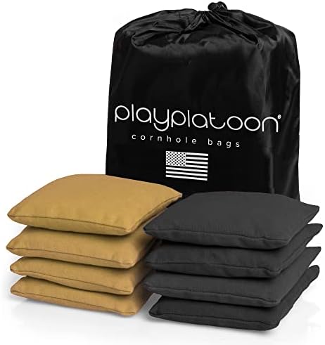 Play Platoon Cornhole Bags Weather Resistant- Set of 8 Regulation Bean Bags for Tossing- Official Professional Size & Weight Corn Hole Bags Two Color All Weather Cornhole Beans Bag Set with Tote Bag