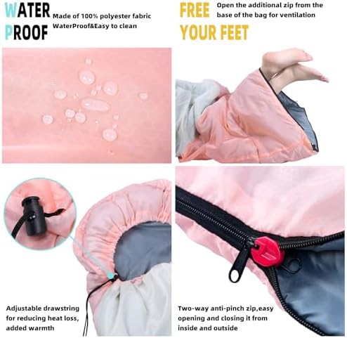 Sleeping Bag for Adults, Girls, Boys - 3 Season Warm & Cool Weather Lightweight Waterproof Camping Bag for Hiking, Outdoor Travel