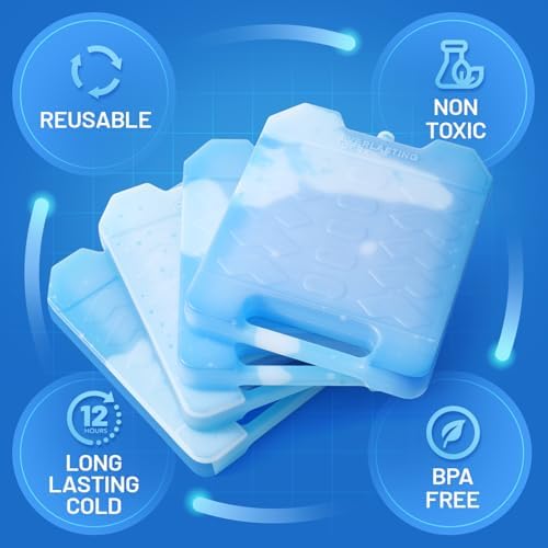 Jumbo Reusable Ice Packs for Cooler with Handle (4 Pack) Long Lasting Coolness, BPA Free, Freezer Packs for Extended Cooling | Cooler Ice Packs for Camping, Fishing, Hiking, Beach