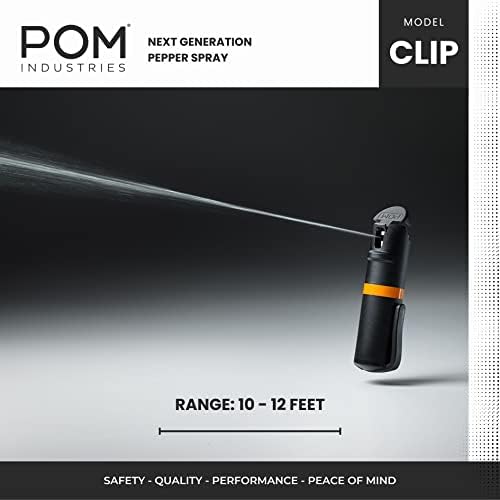 POM Pepper Spray Pocket Clip, Quick Flip Top Safety, Maximum Strength OC Formula with UV Marking Dye, Safe Compact and Tactical Design for Everyday Carry, 25 Bursts, 10 ft Range, 0.5 fl oz