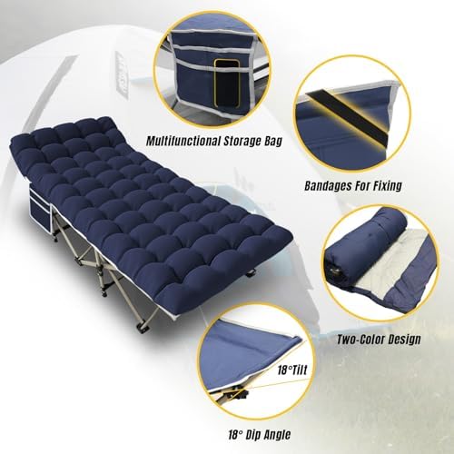 YELLOW JACKET Folding Camping Cot for Adults,600LBS Max Load,28" Wide Sleeping Cot with Removable Thick Mattress Portable Foldable Camping Bed with Carry Bag for Camp,Home,Office,Travel,Blue
