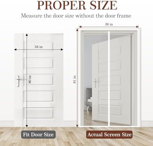 Yotache White Magnet Screen Door Curtain Fit Doors 34 x 80, Screen Size 36" x 81" Patio Screen High Transparent Hands Free Entry Great for Pet and Kid