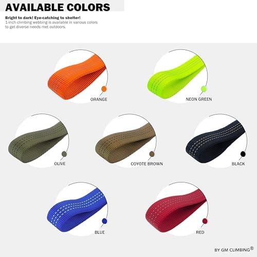 GM CLIMBING 1 inch Nylon Tubular Webbing Tape CE UIAA Certified 4000lb Heavy Duty for Climbing Rescue Rope Works Survival Outdoor General Purposes