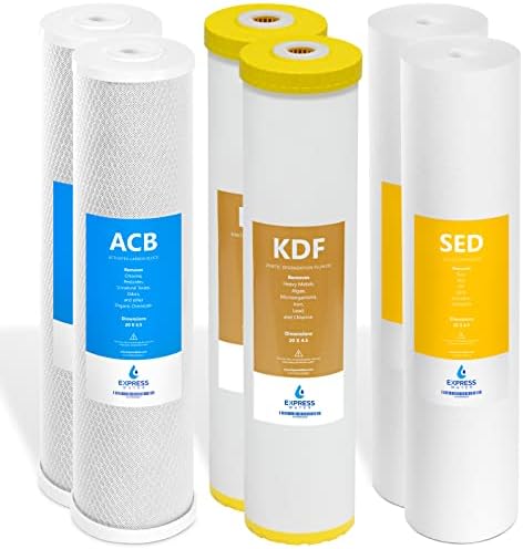 Express Water 2-Year Whole House Heavy Metal Water Filter Set 3 Stage Water Filtration Replacement Kit Sediment, Carbon Block, KDF High Capacity Cartridge Filters–5 Micron Water Filter 4.5” x 20” inch