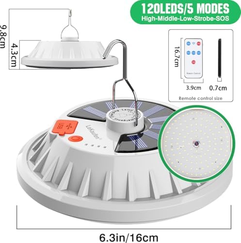 USB Solar Camping Light Remote Tent Light 2 Pack - 4000LM Portable LED Rechargeable Camping Lantern Hanging IPX4 Waterproof Emergency Light for Camping, Hiking, Power Failure, Hurricane (120 LEDs)