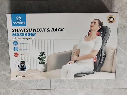 COMFIER Shiatsu Neck Back Massager with Heat, 2D ro 3D Kneading Massage Chair Pad, Adjustable Neck Massage,Seat Massager for Full Body Relaxation, Christmas Gifts for Dad Mom Women Men,Dark Gray