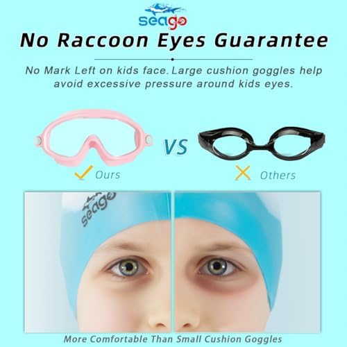 Seago Swim Goggles 2 Pack Anti-Fog Anti-UV Wide View Swimming Goggles for Kids 3-15