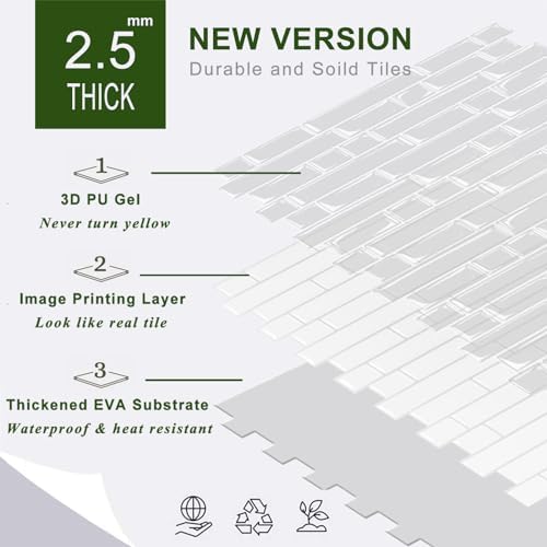 STICKGOO Peel and Stick Backsplash - 10 Sheets of 12”×12” - 3D Self Adhesive Peel and Stick Tile Backsplash for Kitchen & Bathroom
