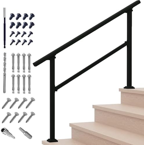 Handrails for Outdoor Steps,1-4 Step Stair Handrail & Indoor Stair Railing Kit๏ผBlack Railings for Outdoor Steps and Hand Rails for Seniors for Porch๏ผ4 Step๏ผ