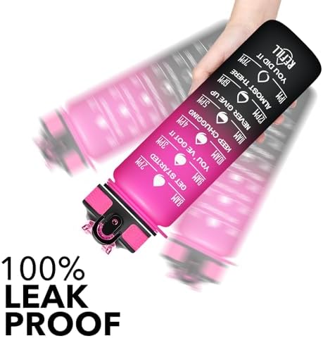 Hyeta 32 oz Water Bottles with Times to Drink and Straw, Motivational Water Bottle with Time Marker, Leakproof, Drinking Sports Water Bottle for Fitness, Gym and Outdoor
