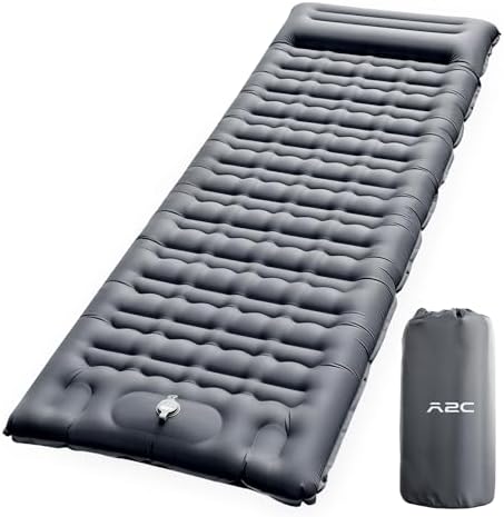 A2C Camping Sleeping Pad, Ultralight Inflatable Sleeping Pads with Built-in Foot Pump & Pillow, Compact Camping Mattress for Backpacking, Hiking, and Traveling