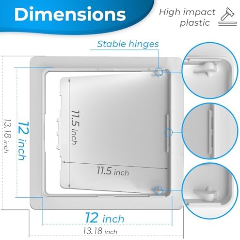 Access Panel for Drywall - 12x12 inch - Wall Hole Cover - Access Door - Plumbing Access Panel for Drywall - Heavy Durable Plastic White