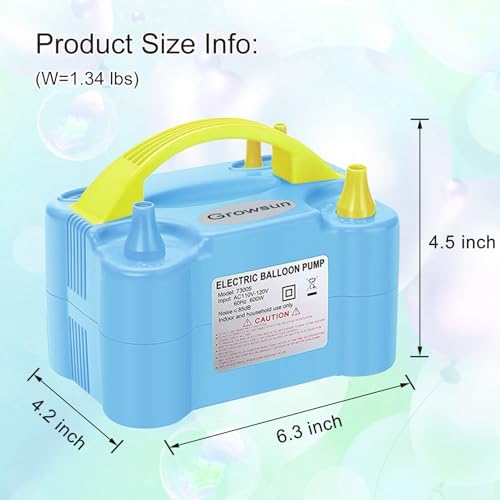 Growsun Electric Balloon Pump Air Inflator Portable Automatic Dual Nozzle Balloon Blower 110V 600W for Birthday Baby Shower Balloons Party Decorations