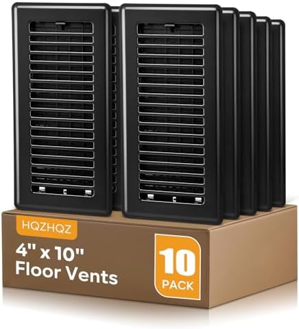 4 x10 Floor Registers, Floor Vent Covers 10 Pack, Heavy Duty Steel Walkable Vent Covers for Home Floor, Easy Adjust Air Supply Lever, for Sidewall and Floor, Black