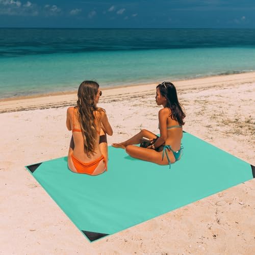 Odoland Beach Blanket Picnic Blanket, 43" x 63" SandProof Waterproof Outdoor Pocket Blanket with Portable Bag, Foldable Lightweight Sand Free Quick Drying Mat for Hiking Camping Travel, Light Green