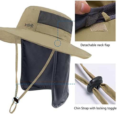 BASSDASH UPF 50+ Sun Fishing Hat Water Resistant with Detachable Neck Flap