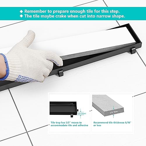 Neodrain 24 in Matte Black Linear Shower Drain- with 2-in-1 Flat & Tile Insert Cover, 304 Stainless Steel Rectangle Shower Floor Drain,Floor Shower Drain