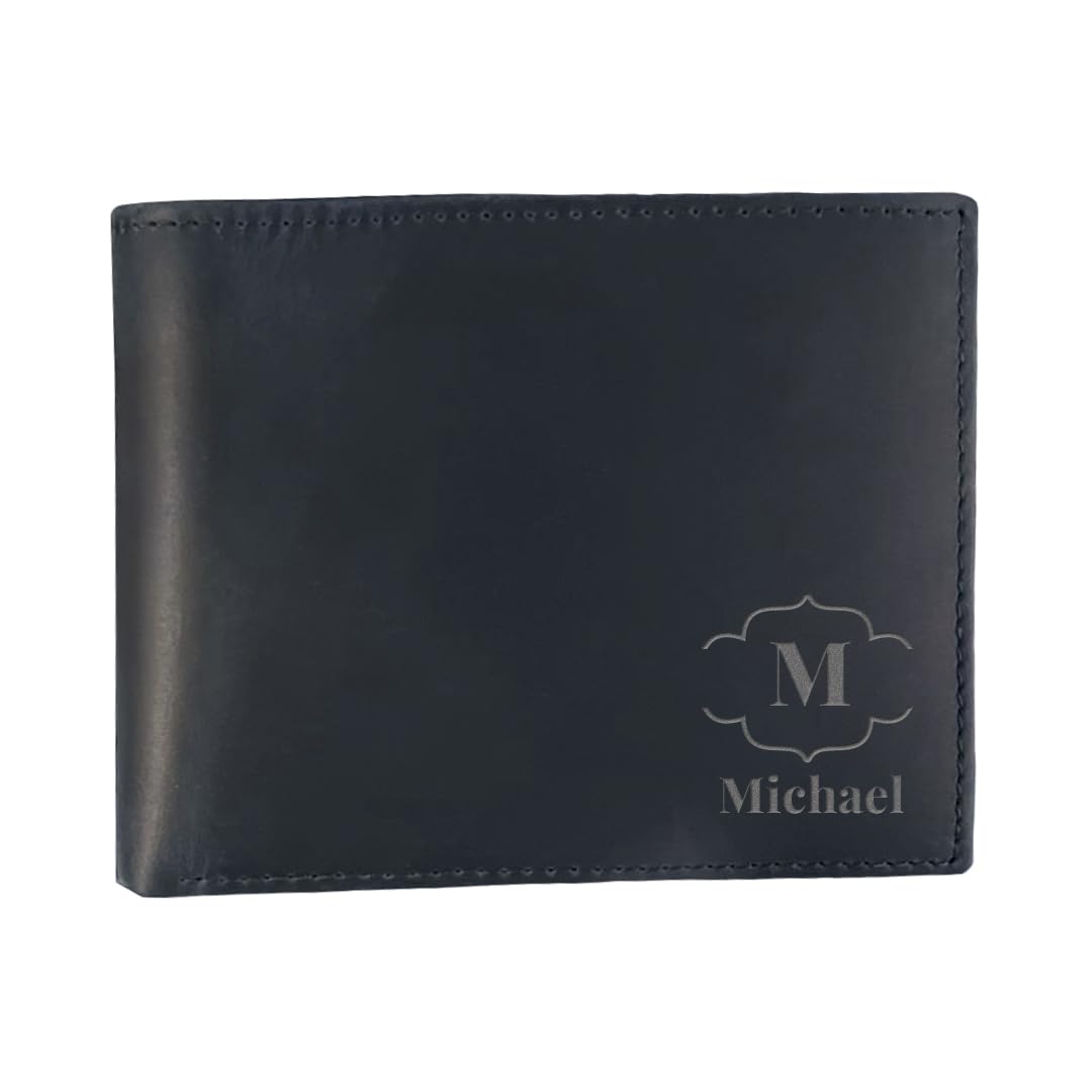Custom Wallets for Men, Leather Wallets with Engraved Name, Personalized Gifts for Dad, Husband, Son, Boyfriend, Grandpa, Fathers Day Gift, Christmas Gifts, Valentines Day Gifts