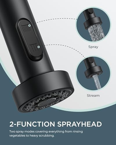 FORIOUS Black Kitchen Faucet with Soap Dispenser, Single Handle Stainless Steel Spring Sink Faucet with Pull Down Sprayer Transitional for Farmhouse Camper Laundry Camper