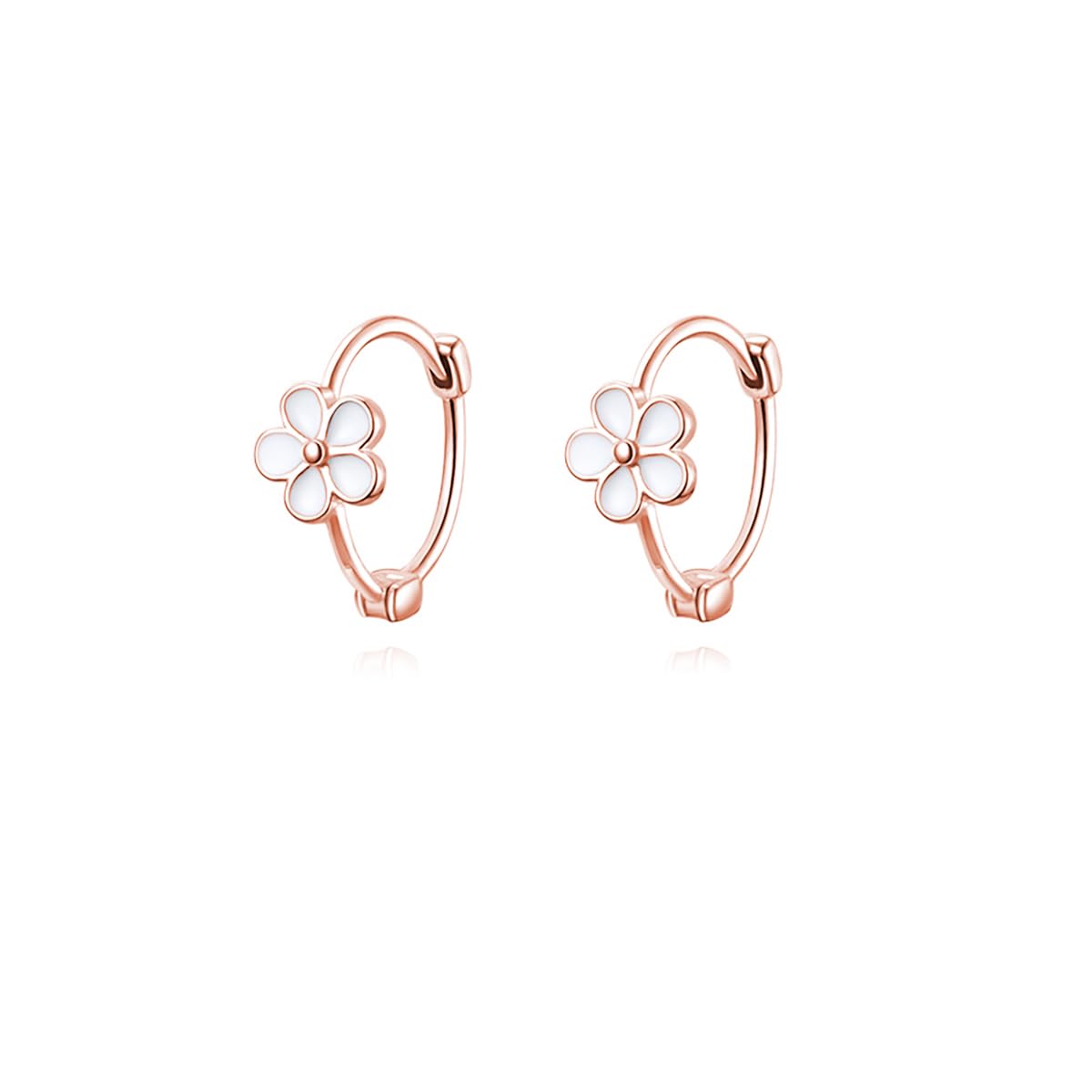 Reffeer Solid 925 Sterling Silver Flower Hoop Earrings Huggie for Women Teen Girls Daisy Hoop Earrings Cartilage Helix Earrings (C-Rose Gold)