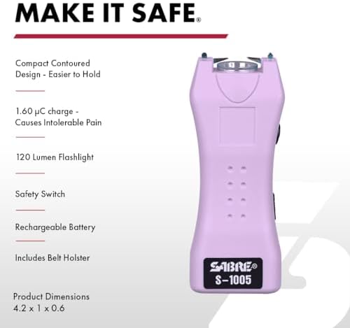 SABRE Pepper Spray & 2-in-1 Stun Gun with Flashlight, Self Defense Kit, Fast Flip Top Safety, Finger Grip for Better & Faster Aim, Painful 1.60 µC Charge, 120 Lumen LED Light, Rechargeable, 0.54 fl oz