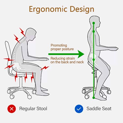 FIRAVOE Saddle Stool, Swivel Saddle Stool with Wheels, Adjustable Rolling Stool 18"-26", Faux Leather Rolling Stool for Salon, Massage, Clinic, Lab, Office (Light Grey, 1PCS (18"-26"))