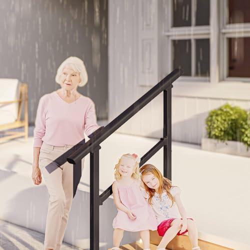 Hand Rails for Outdoor Steps,3 Step Stair Handrail & Indoor Stair Railing Kit๏ผBlack Railings for Outdoor Steps and Hand Rails for Seniors for Porch (3 Step)