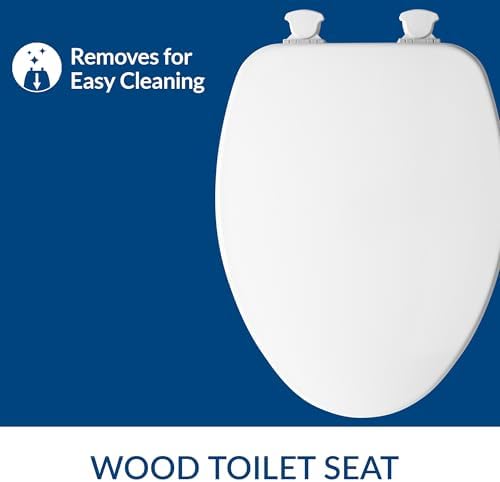 CHURCH Toilet Seat, Easy Clean Hinges Release for Deep Cleans, Durable Enameled Wood Seat, Elongated, White
