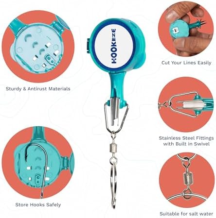HOOK-EZE Fishing Knot Tying Tool | Protect from Fish Hooks | Tie Fishing Knots Easily | Cool Gadgets for Fishermen | Ice Fly Fishing | Fishing Accessories for Beginner Anglers | Nail Knot Tool