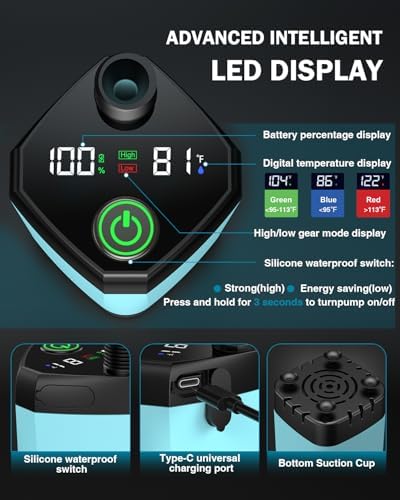 Portable Shower, Upgraded 6000mAh Camping Shower with LED Display, Camp Shower with 5-Gallon Collapsible Bucket, Outdoor Shower with 3 Spray Modes for Hiking, RV, Travel, Pet Bath, Watering Plants