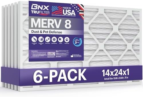 BNX TruFilter 14x24x1 Air Filter MERV 8 (6-Pack) - MADE IN USA – Dust & Pet Defense Air Conditioner HVAC AC Furnace Filters for Dust, Pet, Mold, Pollen MPR 600 – 700 & FPR 5