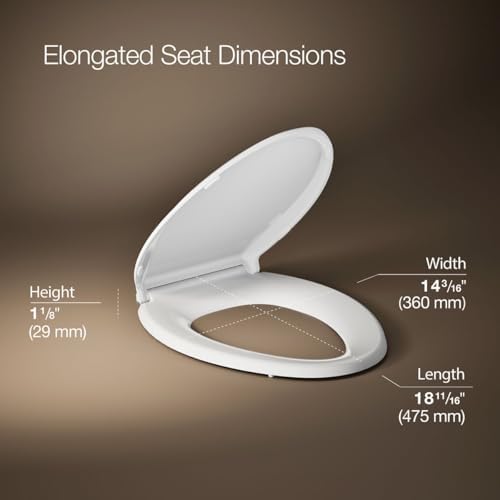 KOHLER 4636-RL-0 Cachet ReadyLatch Elongated Toilet Seat, Quiet-Close Lid, Contoured Seat, Grip-Tight Bumpers and Installation Hardware, White, 18.04"L x 14.18"W