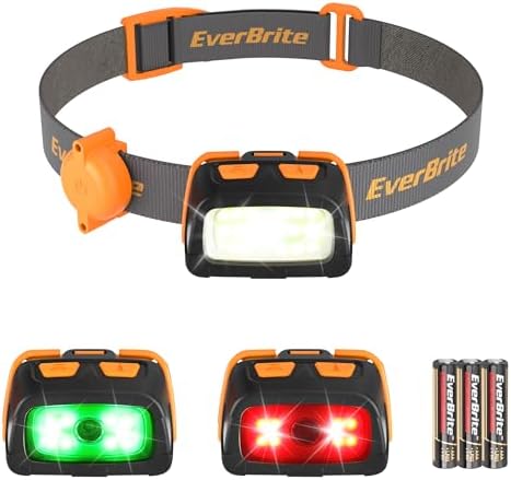 EverBrite 300 Lumens Headlamp with Red/Green/White Light Modes, Tail Light, Adjustable Headband - For Trail Running, Camping, Hiking